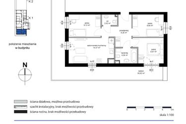 Rzut - Mieszkanie na sprzedaż 2 pokoje o powierzchni 55,63 m² - numer 2 w Kwarcowe Wzgórze - bud. 2