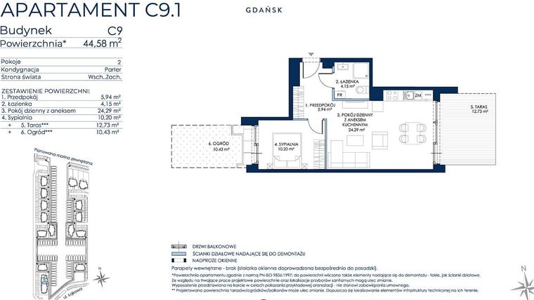 Rzut - Mieszkanie na sprzedaż 2 pokoje o powierzchni 44,62 m² - numer C9.1 w Sol Marina etap III