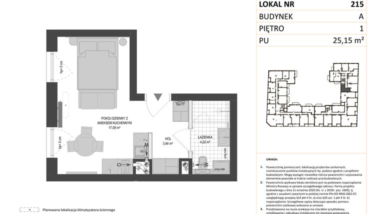Rzut - Mieszkanie na sprzedaż 1 pokój o powierzchni 25,15 m² - numer A.215 w Esencja - Apartamenty inwestycyjne
