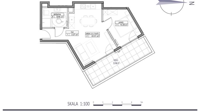 Rzut - Mieszkanie na sprzedaż 2 pokoje o powierzchni 41 m² - numer F8 w Apartamenty na Klifie bud. D, E i F