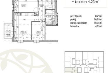 Rzut - Mieszkanie na sprzedaż 3 pokoje o powierzchni 51,21 m² - numer A1.02.15 w Zakątek Flora