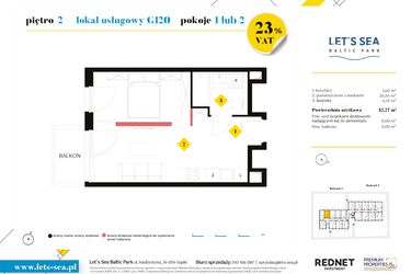 Rzut - Mieszkanie na sprzedaż 1 pokój o powierzchni 32,27 m² - numer G120 w Let's Sea Baltic Park II