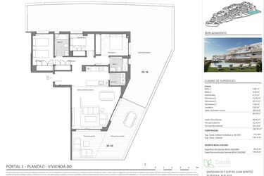 Rzut - Mieszkanie na sprzedaż 2 pokoje o powierzchni 115 m² - numer 1-0-D0 w Zenith Estepona