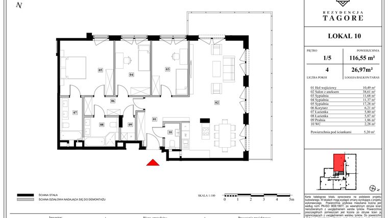 Rzut - Mieszkanie na sprzedaż 4 pokoje o powierzchni 116,55 m² - numer A.1.10 w Rezydencja Tagore