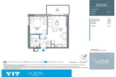 Rzut - Mieszkanie na sprzedaż 2 pokoje o powierzchni 36,5 m² - numer DC0101 w Talarowa Park II