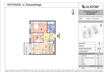 Rzut - Mieszkanie na sprzedaż 3 pokoje o powierzchni 54,67 m² - numer B20 w Daszyńskiego Park