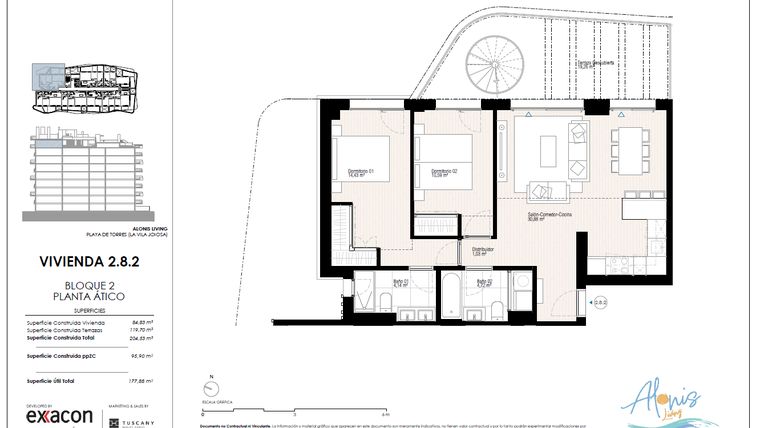 Rzut - Mieszkanie na sprzedaż 2 pokoje o powierzchni 215,6 m² - numer 82. w Alonis Living II