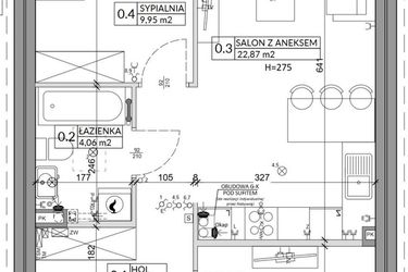 Rzut - Mieszkanie na sprzedaż 3 pokoje o powierzchni 57,39 m² - numer 58A w Osiedle Młodych etap IX