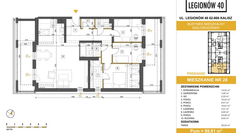Rzut - Mieszkanie na sprzedaż 4 pokoje o powierzchni 99,81 m² - numer 28 w Legionów 40