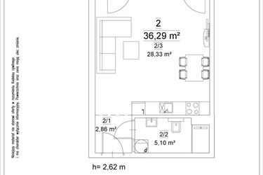 Rzut - Mieszkanie na sprzedaż 1 pokój o powierzchni 36,29 m² - numer 2 w Osiedle Teatralne 19