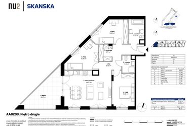 Rzut - Mieszkanie na sprzedaż 4 pokoje o powierzchni 92,06 m² - numer AA0209 w NU2 Warszawa Wola