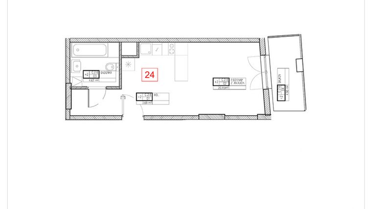 Rzut - Mieszkanie na sprzedaż 1 pokój o powierzchni 28,81 m² - numer C2.6 w Rezydencja Ogród Saski etap I i II