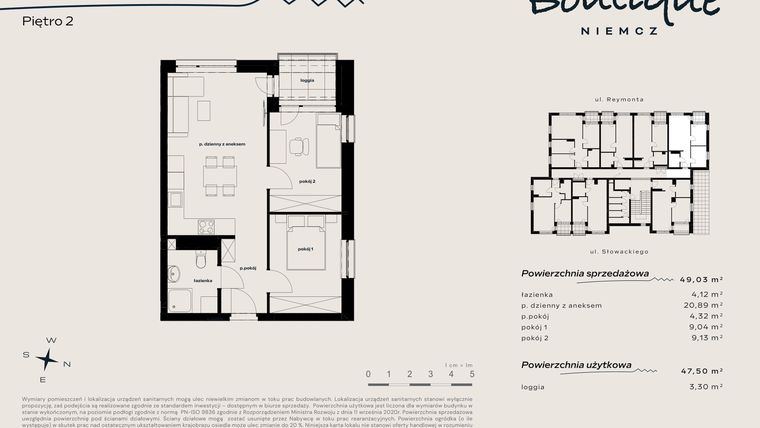 Rzut - Mieszkanie na sprzedaż 3 pokoje o powierzchni 49,03 m² - numer 17 w Boutique NIEMCZ