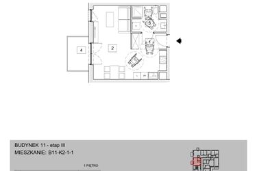 Rzut - Mieszkanie na sprzedaż 1 pokój o powierzchni 33,7 m² - numer B11-K2-1-1 w Żerniki na Novo III