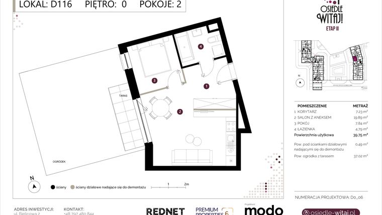 Rzut - Mieszkanie na sprzedaż 2 pokoje o powierzchni 40,24 m² - numer D116 w Osiedle Witaj etap II