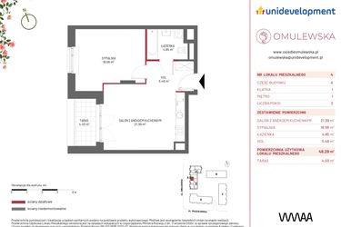 Rzut - Mieszkanie na sprzedaż 2 pokoje o powierzchni 48,28 m² - numer A/4 w Omulewska