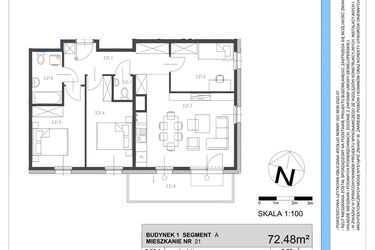 Rzut - Mieszkanie na sprzedaż 4 pokoje o powierzchni 72,48 m² - numer A.21 w Osiedle Telimeny etap III