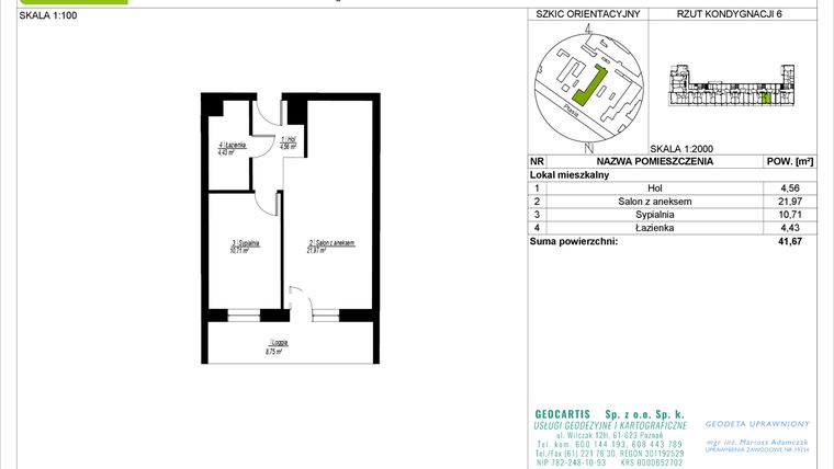 Rzut - Mieszkanie na sprzedaż 2 pokoje o powierzchni 41,67 m² - numer 28/96 w Symfonia Ptasia 28