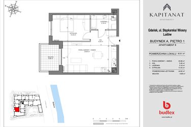 Rzut - Mieszkanie na sprzedaż 2 pokoje o powierzchni 44,92 m² - numer A8 w Kapitanat A