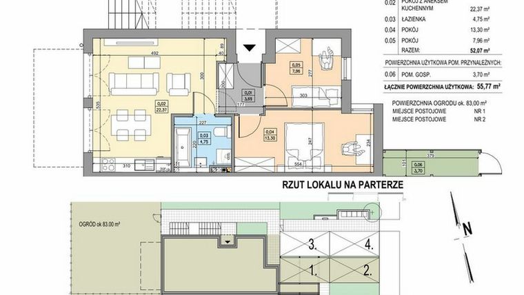Rzut - Mieszkanie na sprzedaż 3 pokoje o powierzchni 55,77 m² - numer B19-P-A w Osiedle Bakaliowe