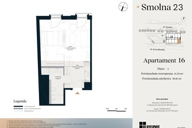 Rzut - Mieszkanie na sprzedaż 1 pokój o powierzchni 41,34 m² - numer U.3.16 w Smolna 23