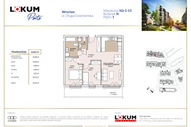 Rzut - Mieszkanie na sprzedaż 3 pokoje o powierzchni 62,82 m² - numer N2-1-13 w Lokum Porto etap V bud. N