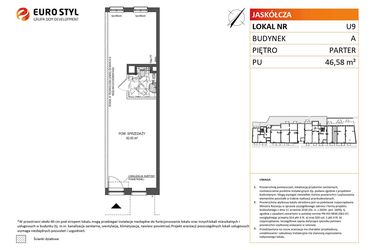 Rzut - Lokal użytkowy na sprzedaż 1 pokój o powierzchni 46,58 m² - numer U9 w Jaskółcza