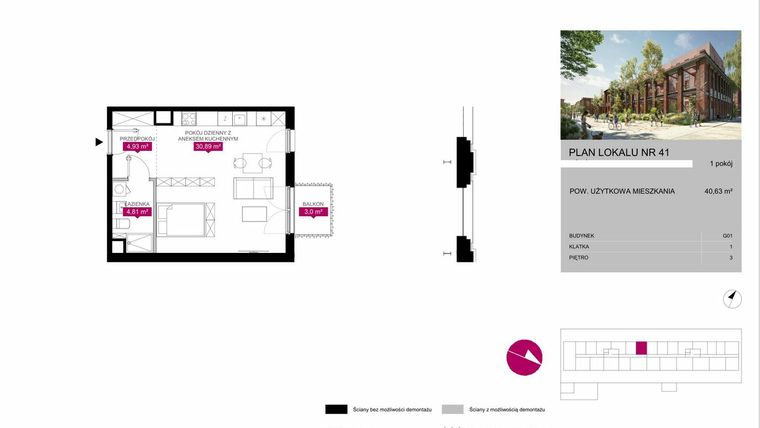 Rzut - Mieszkanie na sprzedaż 1 pokój o powierzchni 40,66 m² - numer G1.41 w Fuzja Mieszkania Loftowe