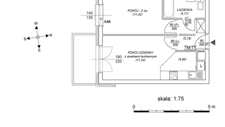 Rzut - Mieszkanie na sprzedaż 2 pokoje o powierzchni 36,68 m² - numer M59 w Osiedle Mała Dziesiąta etap II