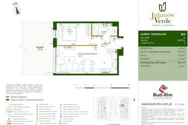 Rzut - Mieszkanie na sprzedaż 2 pokoje o powierzchni 38,91 m² - numer 6 w Julianów Verde II