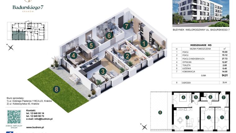 Rzut - Mieszkanie na sprzedaż 4 pokoje o powierzchni 94,01 m² - numer 5 w Badurskiego 7