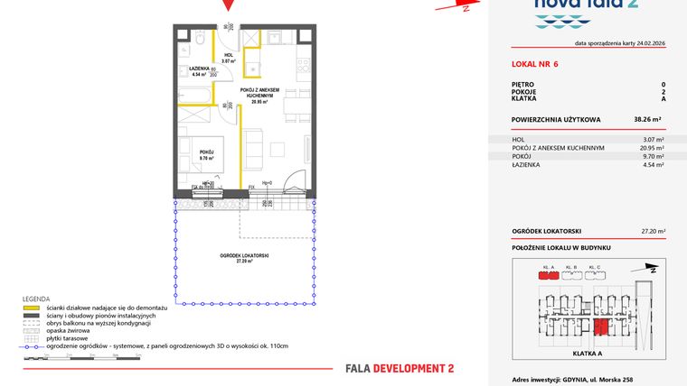 Rzut - Mieszkanie na sprzedaż 2 pokoje o powierzchni 38,26 m² - numer 6 w Miasteczko Nova Fala 2