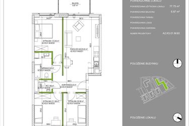 Rzut - Mieszkanie na sprzedaż 4 pokoje o powierzchni 77,75 m² - numer A2.60 w Osiedle Naturalnie