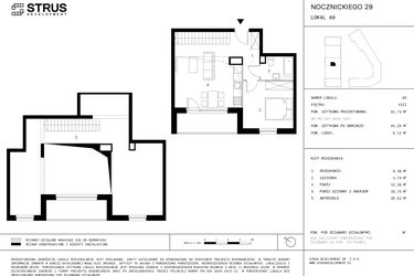 Rzut - Mieszkanie na sprzedaż 2 pokoje o powierzchni 91,25 m² - numer A9.P8 w Nocznickiego 29 bud. A