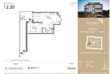 Rzut - Mieszkanie na sprzedaż 2 pokoje o powierzchni 36,51 m² - numer 2.20 w Splendit Świnoujście