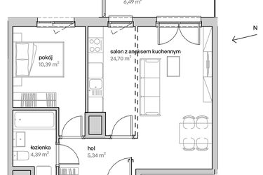 Rzut - Mieszkanie na sprzedaż 2 pokoje o powierzchni 44,82 m² - numer A.04.047 w Unii Lubelskiej Vita