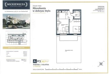 Rzut - Mieszkanie na sprzedaż 2 pokoje o powierzchni 40,17 m² - numer A3 w Mickiewicza
