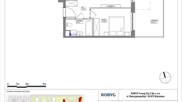 Rzut - Mieszkanie na sprzedaż 2 pokoje o powierzchni 42,43 m² - numer MLAAB/C/0/3 w Metro Life Apartamenty