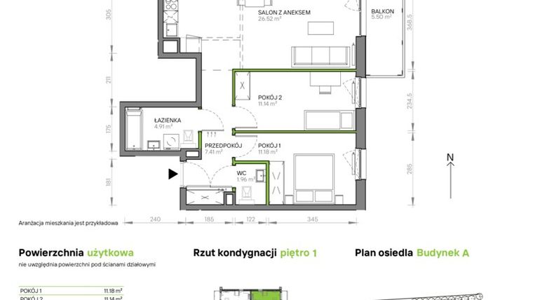 Rzut - Mieszkanie na sprzedaż 3 pokoje o powierzchni 63,12 m² - numer A/M08 w Via Flora