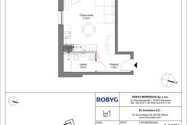 Rzut - Mieszkanie na sprzedaż 1 pokój o powierzchni 30,13 m² - numer A.1M04 w Leszczyńskich 2