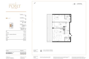 Rzut - Mieszkanie na sprzedaż 3 pokoje o powierzchni 85,87 m² - numer H_7 w Warmiński Port etap V