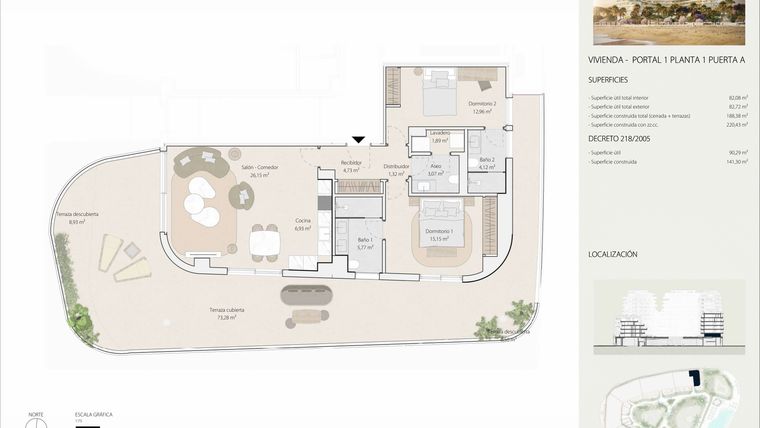 Rzut - Mieszkanie na sprzedaż 2 pokoje o powierzchni 131,37 m² - numer P1P1A w Termica Beach