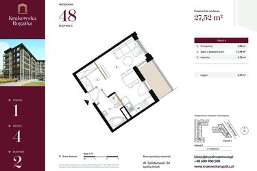 Rzut - Mieszkanie na sprzedaż 1 pokój o powierzchni 27,52 m² - numer 2.M48 w Krakowska Rogatka
