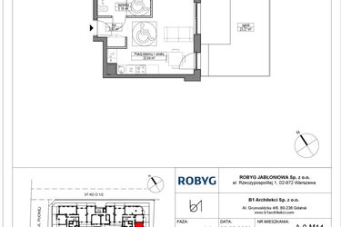 Rzut - Mieszkanie na sprzedaż 1 pokój o powierzchni 28,97 m² - numer A.0M14 w Dobre Miejsce
