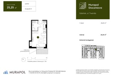 Rzut - Mieszkanie na sprzedaż 1 pokój o powierzchni 25,25 m² - numer 3.C.0.08 w Murapol Stoczniova