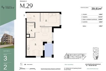 Rzut - Mieszkanie na sprzedaż 2 pokoje o powierzchni 39,81 m² - numer A - M.29 w Dzielnica Trust