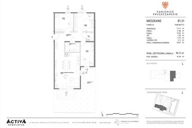 Rzut - Mieszkanie na sprzedaż 4 pokoje o powierzchni 86,1 m² - numer B1.01 w Kamienice Pruszczańskie