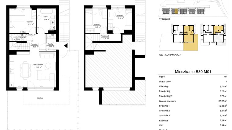 Rzut - Mieszkanie na sprzedaż 4 pokoje o powierzchni 79,29 m² - numer 30.1 w River Park