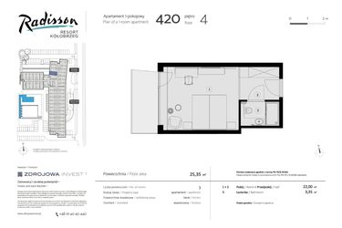 Rzut - Mieszkanie na sprzedaż 1 pokój o powierzchni 25,35 m² - numer 420 w Radisson Resort, Kołobrzeg