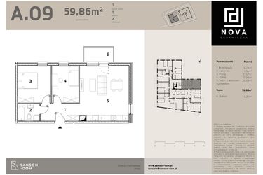 Rzut - Mieszkanie na sprzedaż 3 pokoje o powierzchni 59,86 m² - numer A9 w Nova Ceramiczna